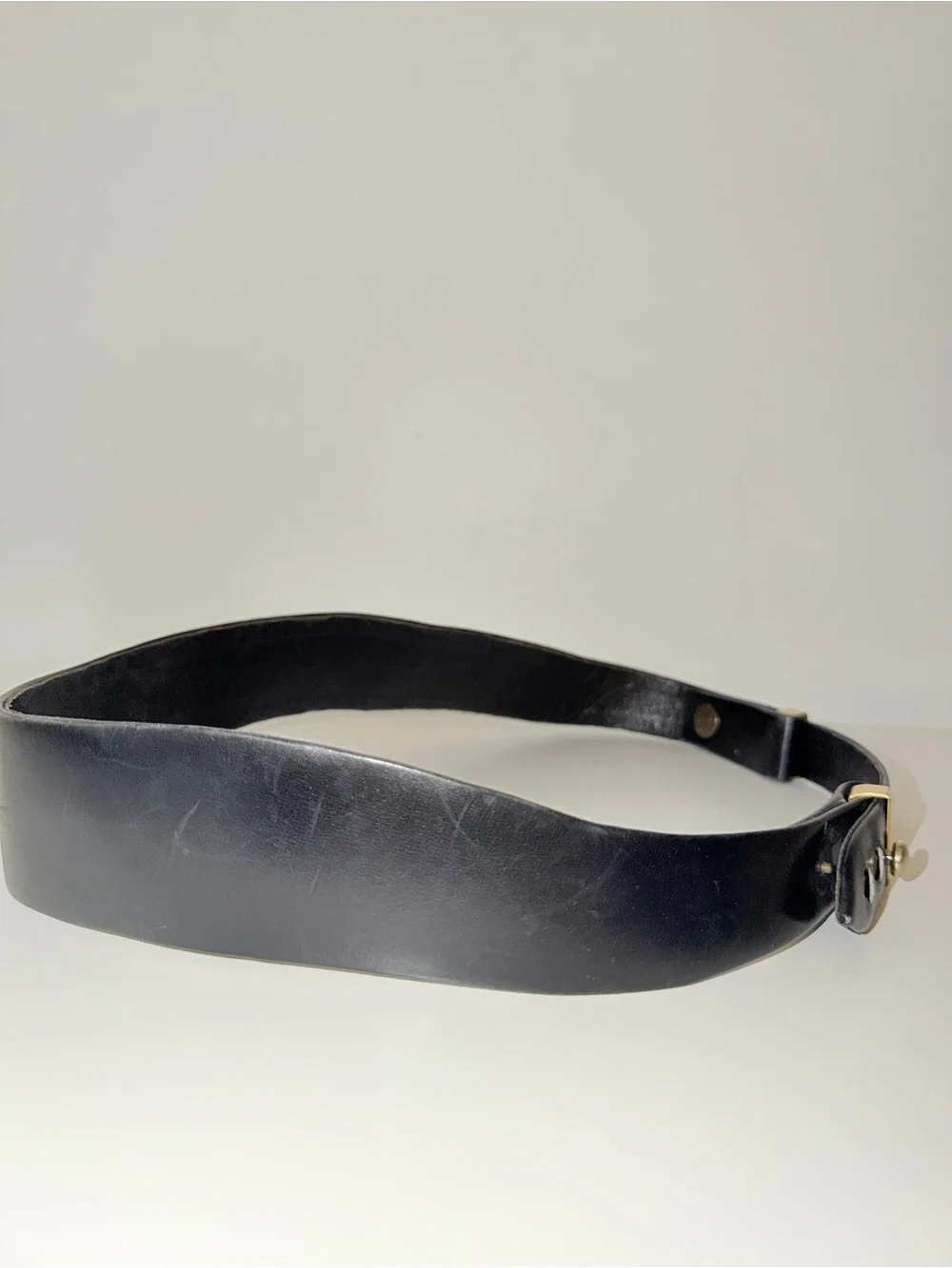 Vintage Black Leather Wait Belt with Gold Accents